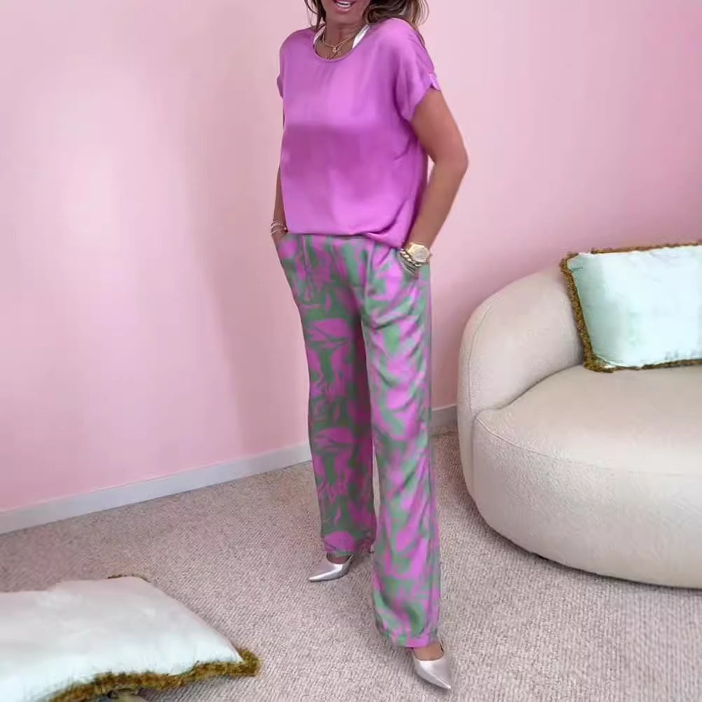 Mika | 2-teiliges Set: Top & Bedruckte Weite Hose