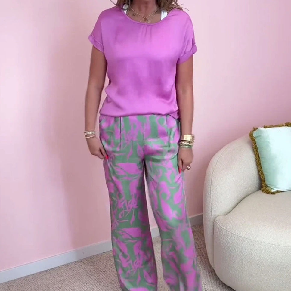 Mika | 2-teiliges Set: Top & Bedruckte Weite Hose