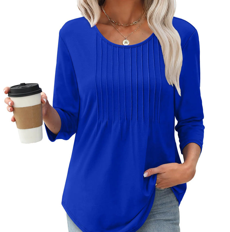 Elisha | Lose Passform Dünne Bluse mit Falten vorne und Rundhalsausschnitt