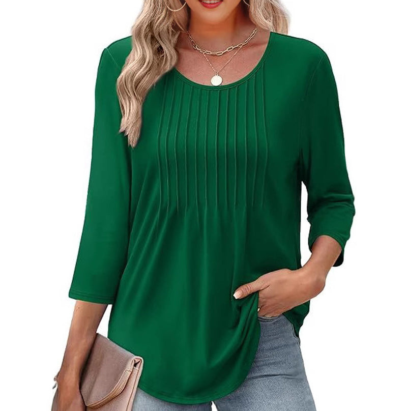 Yaretzi | Lös Passform Dünne Bluse mit Falten vorne und Rundhalsausschnitt