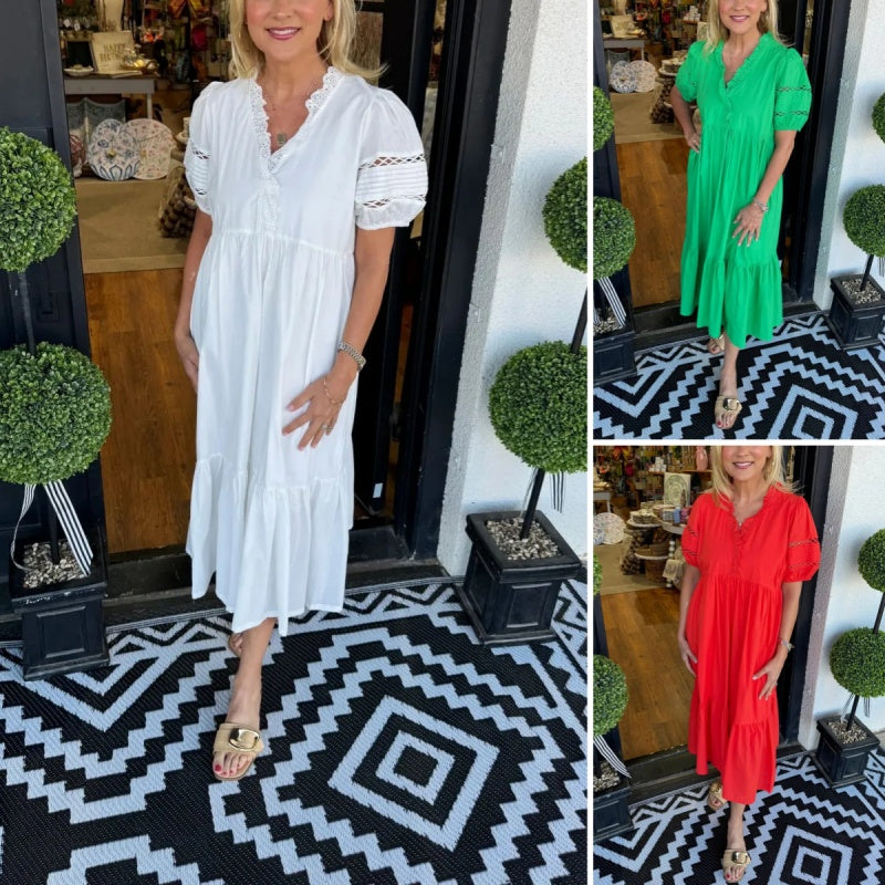 Scotty | Elegantes Damenkleid mit Rüschenärmeln und V-Ausschnitt