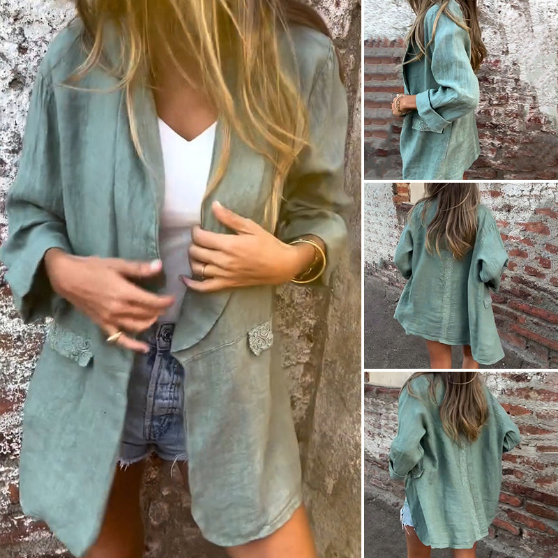 Mia | Baumwoll-Leinen Damenjacke mit offener Front