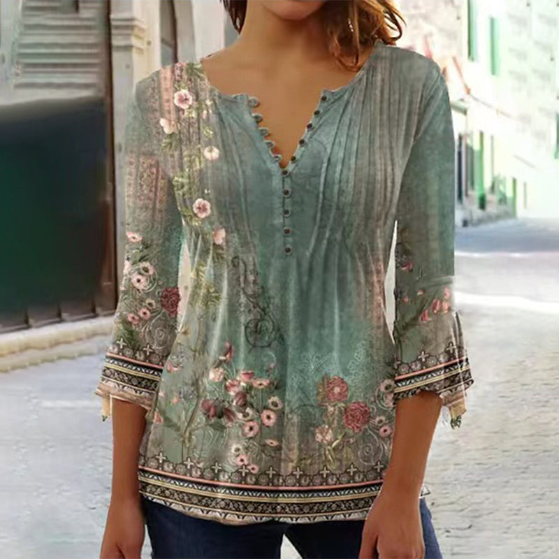 Carla | Damen-Knopfbluse mit Druckmuster 2er-Kauf = kostenlose Lieferung