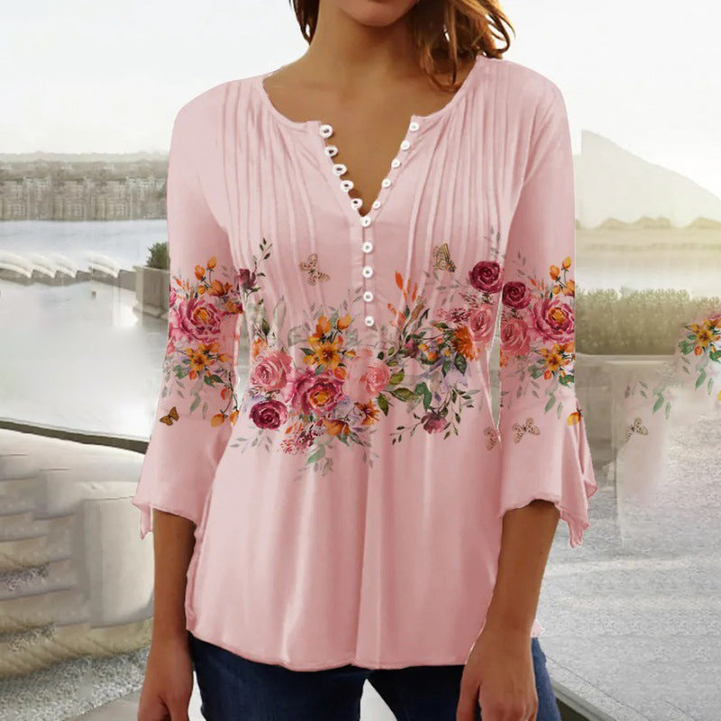 Carla | Damen-Knopfbluse mit Druckmuster 2er-Kauf = kostenlose Lieferung