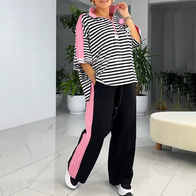 Vivienne | Damen zweiteiliges Oberteil und gestreifte Hose