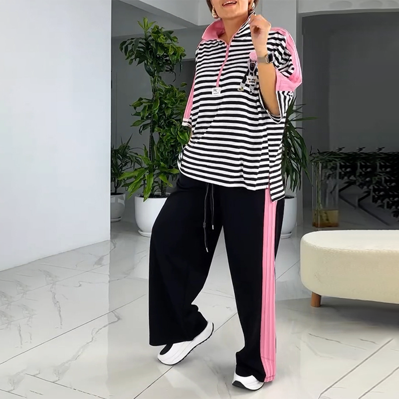 Vivienne | Damen zweiteiliges Oberteil und gestreifte Hose