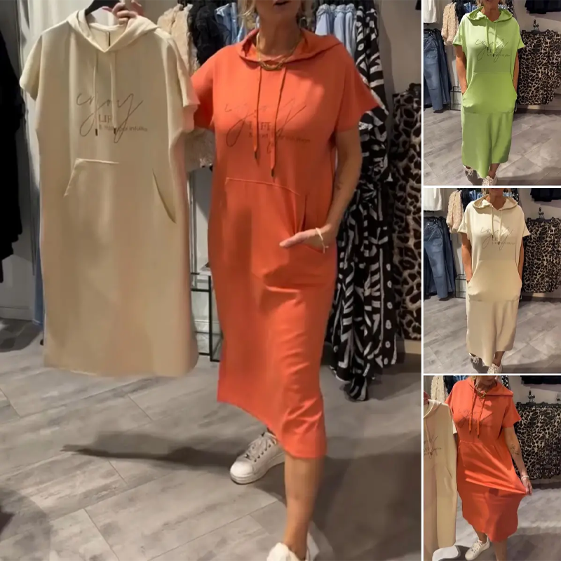 Adonisa | Women's dress with short sleeves and hood