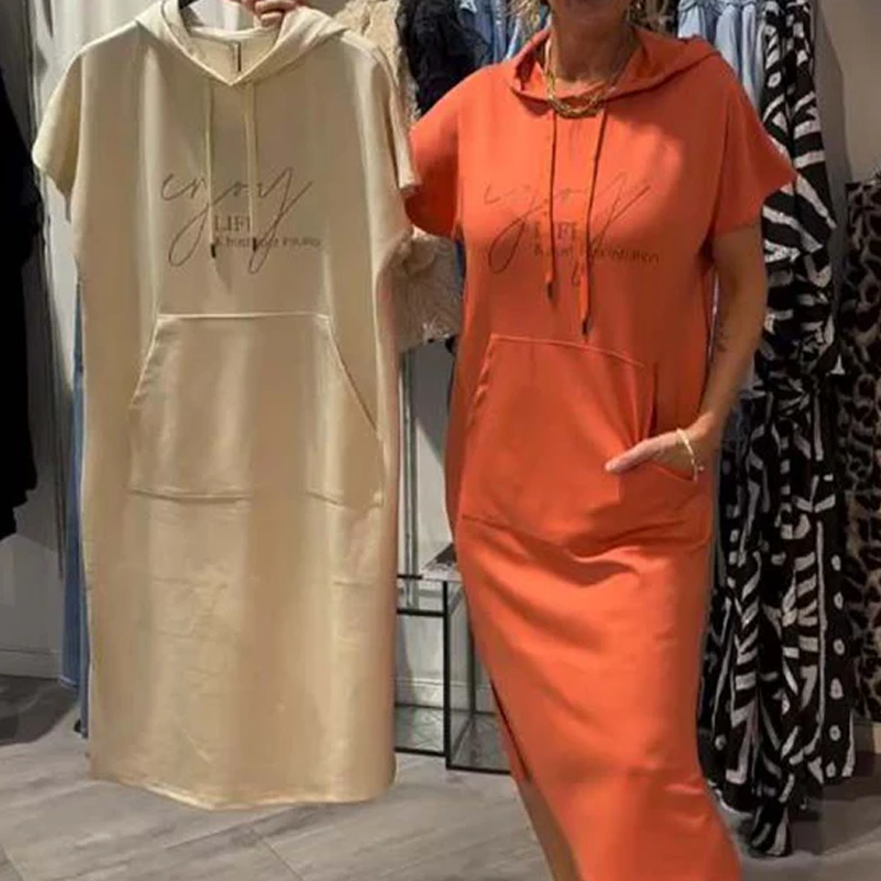 Adonisa | Women's dress with short sleeves and hood