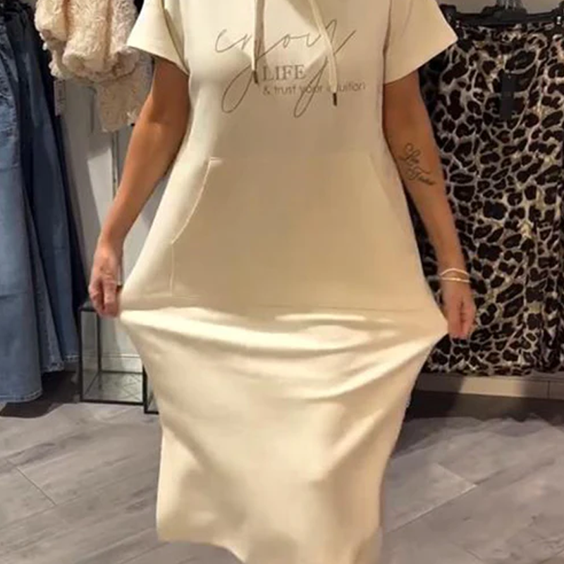 Adonisa | Women's dress with short sleeves and hood