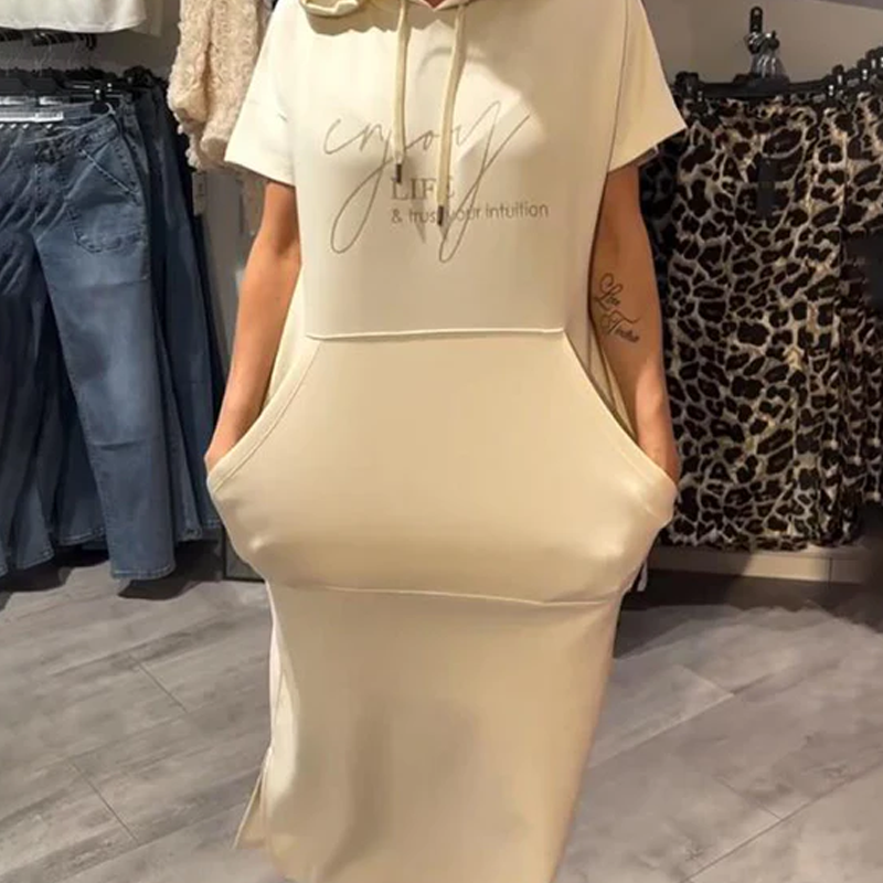 Adonisa | Women's dress with short sleeves and hood
