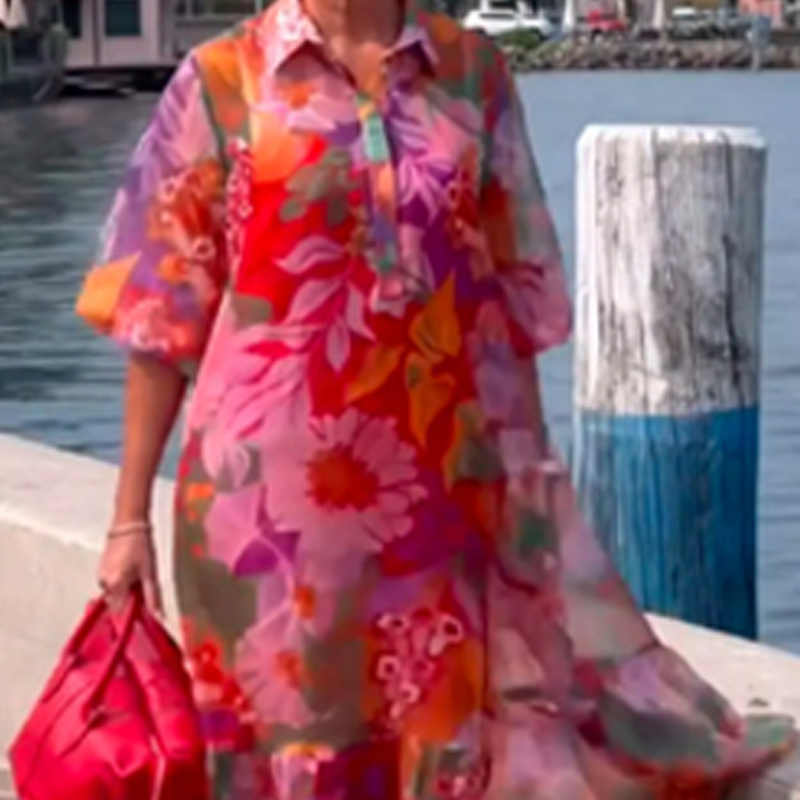 Rasey | Rotes Chiffonkleid mit Blumenmuster