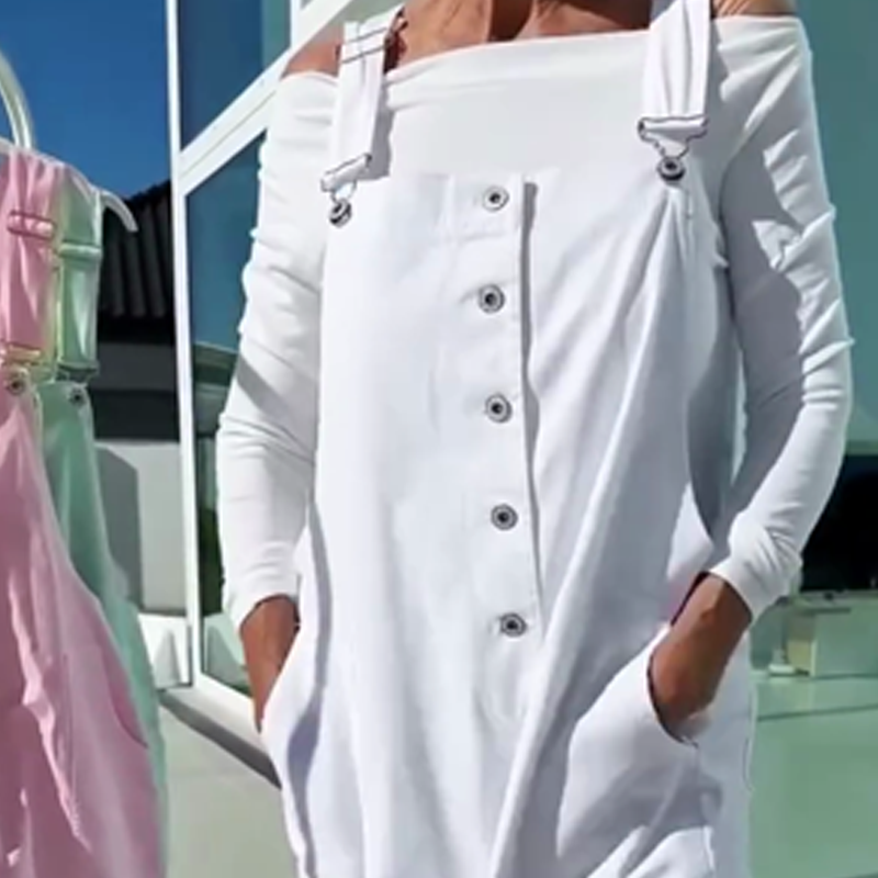 Rosie | Süßer, lässiger, einfarbiger Jumpsuit für Damen mit verstellbaren Trägern