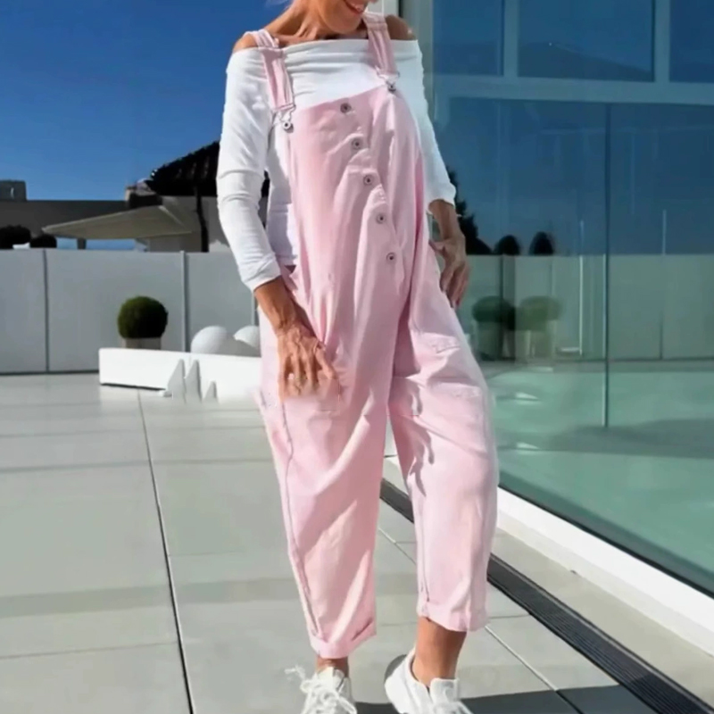 Rosie | Süßer, lässiger, einfarbiger Jumpsuit für Damen mit verstellbaren Trägern