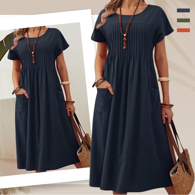 Charley | Faltenkleid für Damen mit kurzen Ärmeln und Taschen