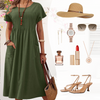 Charley | Faltenkleid für Damen mit kurzen Ärmeln und Taschen