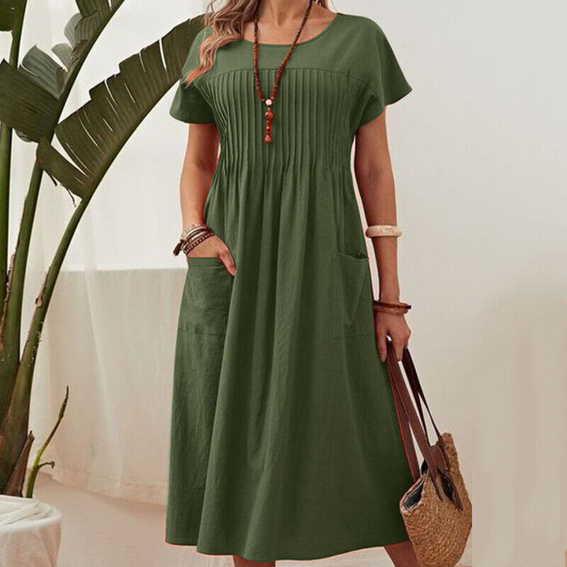 Charley | Faltenkleid für Damen mit kurzen Ärmeln und Taschen