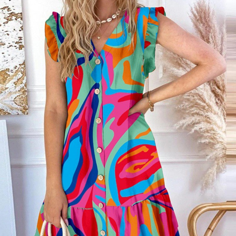 Legacy | Damen ärmelloses, V-Ausschnitt, geknöpftes Minikleid