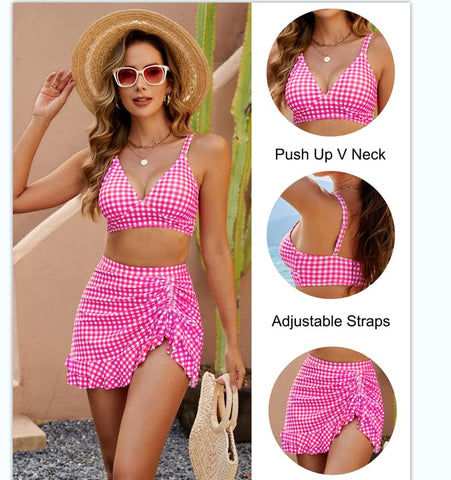Gianna | Hoch taillierter Damen-Bikini-Set mit Bauchkontrolle Gingham