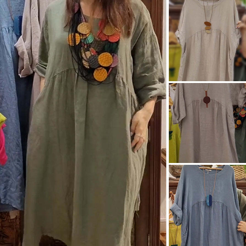 Vana | Lässiges, lockeres, einfarbiges Damenkleid mit Rundhalsausschnitt