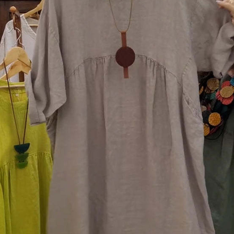 Josie | Lässiges, lockeres, einfarbiges Damenkleid mit Rundhalsausschnitt