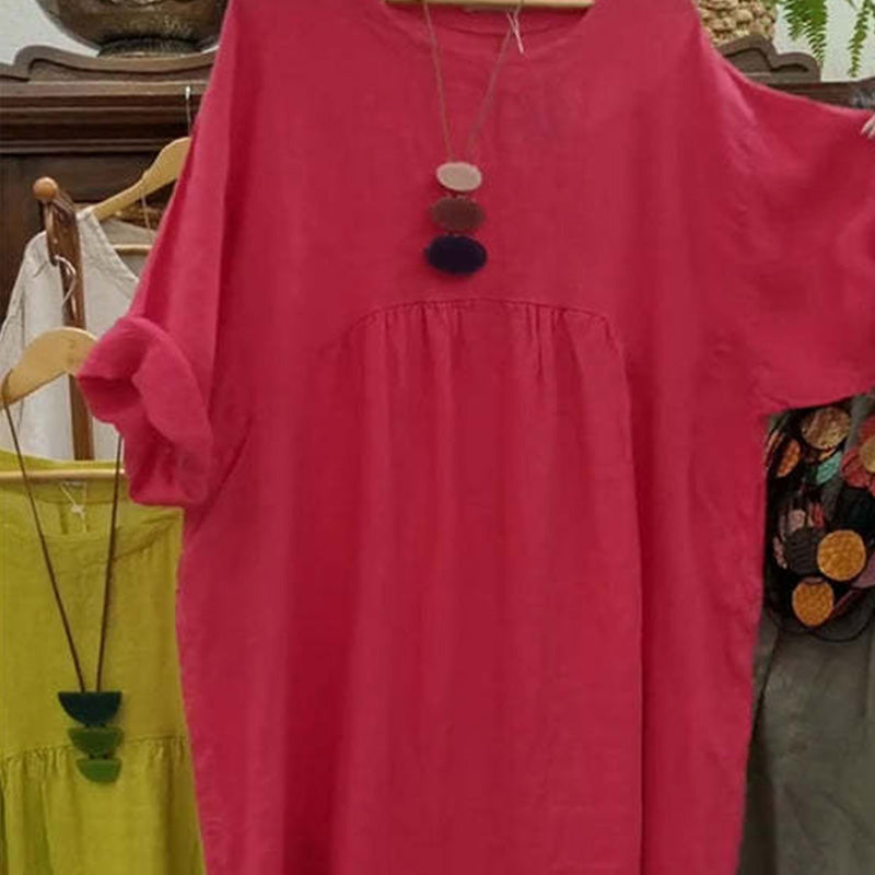 Vana | Lässiges, lockeres, einfarbiges Damenkleid mit Rundhalsausschnitt