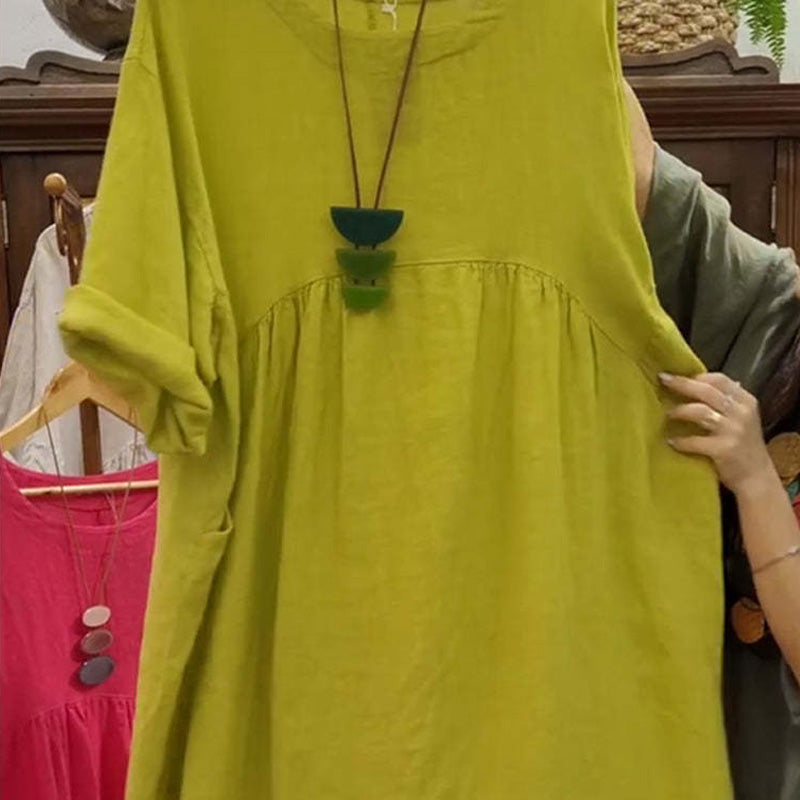 Vana | Lässiges, lockeres, einfarbiges Damenkleid mit Rundhalsausschnitt