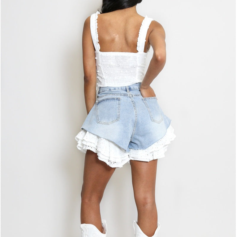 Zoie | Damen-Sommer-Jeansshorts mit Spitzenbesatz