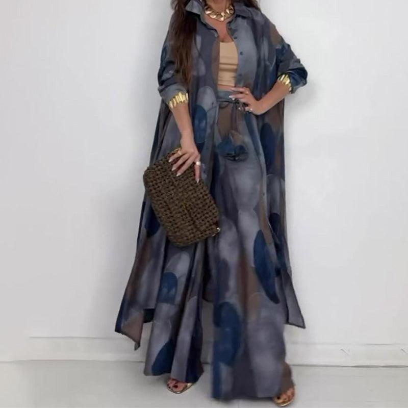 Rocco | Modisches 2-teiliges Set mit Druck: Langarm-Bluse und Weitbeinhose