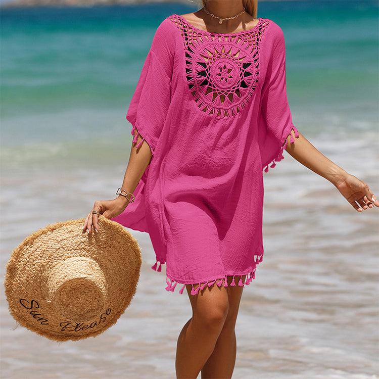 Carla |  Damen einfarbiges lockeres Cover-Up mit Ausschnitt