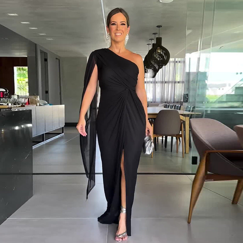 Izabella | Elegantes One-Shoulder-Maxikleid für Damen mit Schlitz