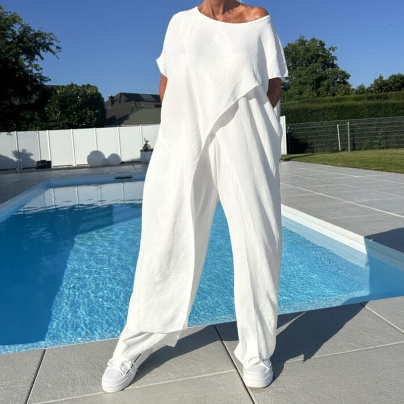 Colleen | Einfarbiges Set aus schulterfreiem Oberteil und Hose