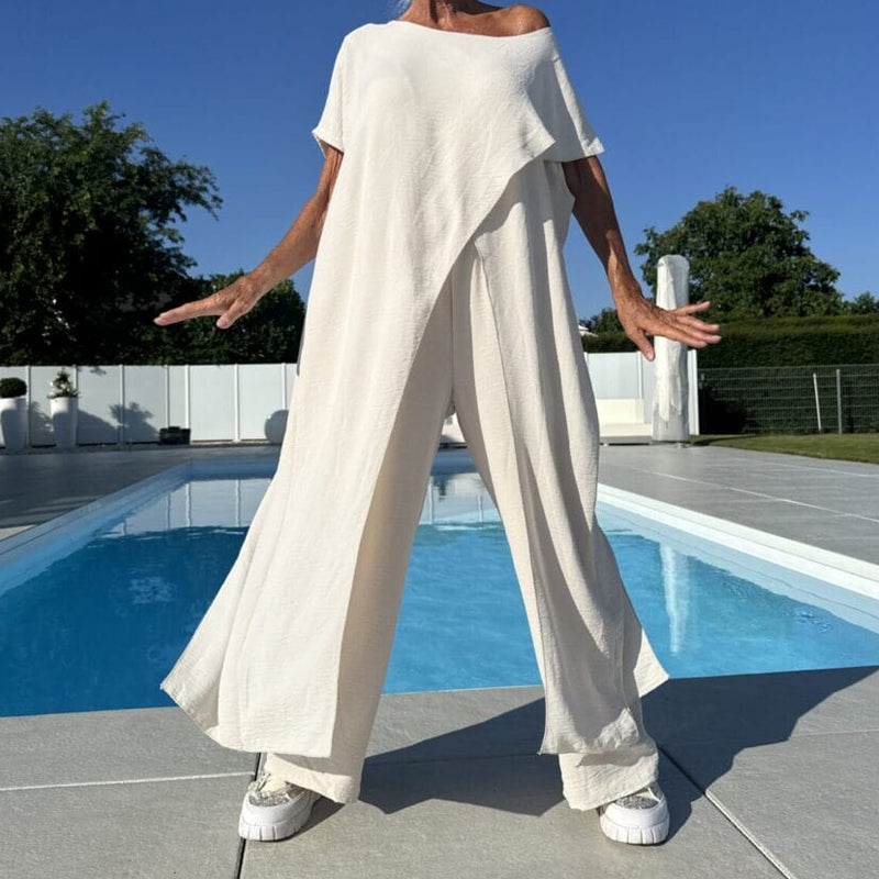 Colleen | Einfarbiges Set aus schulterfreiem Oberteil und Hose