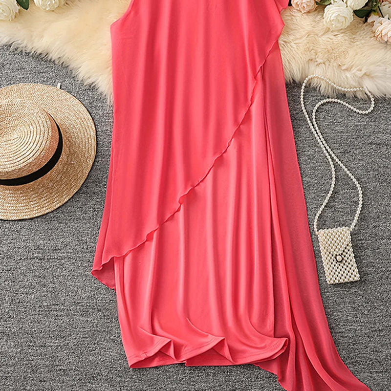 Cade | Elegantes trägerloses Kleid mit asymmetrischem Netz und rundem Ausschnitt