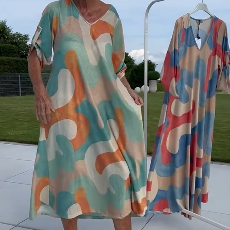 Sienna | Bedrucktes Damenkleid mit V-Ausschnitt für den Schrank