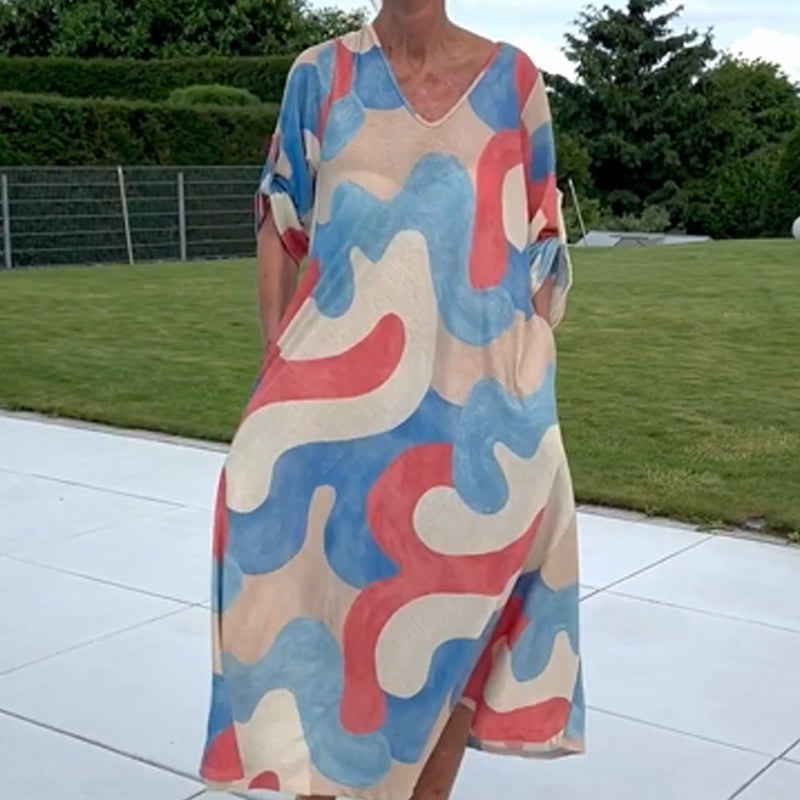 Sienna | Bedrucktes Damenkleid mit V-Ausschnitt für den Schrank