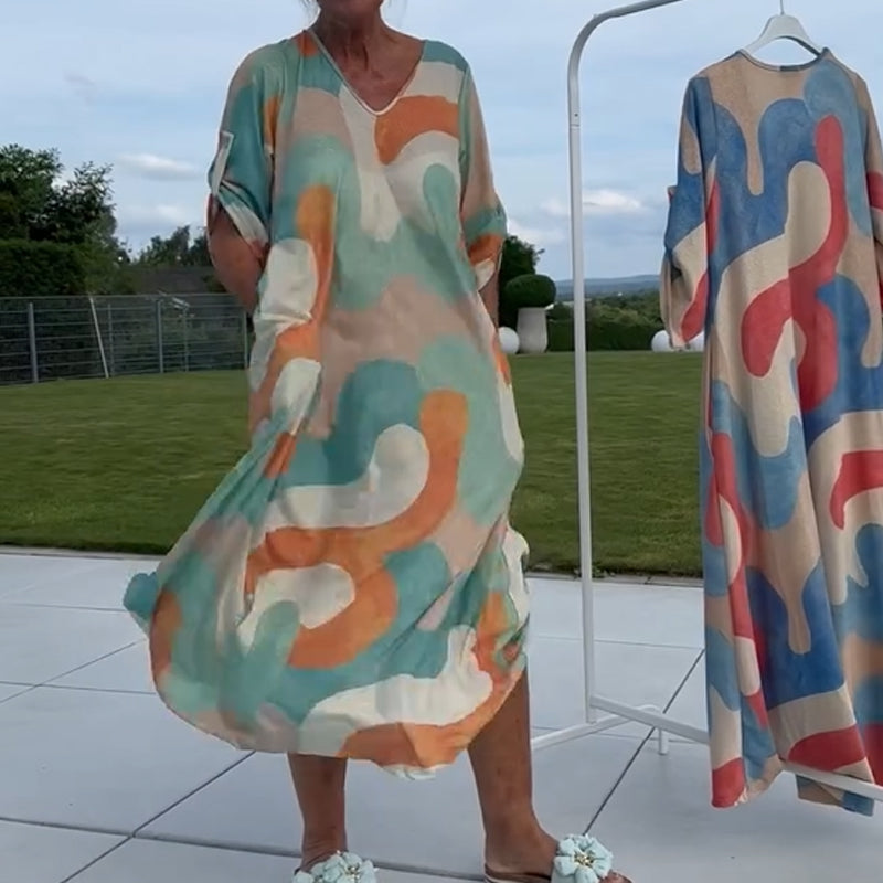 Sienna | Bedrucktes Damenkleid mit V-Ausschnitt für den Schrank