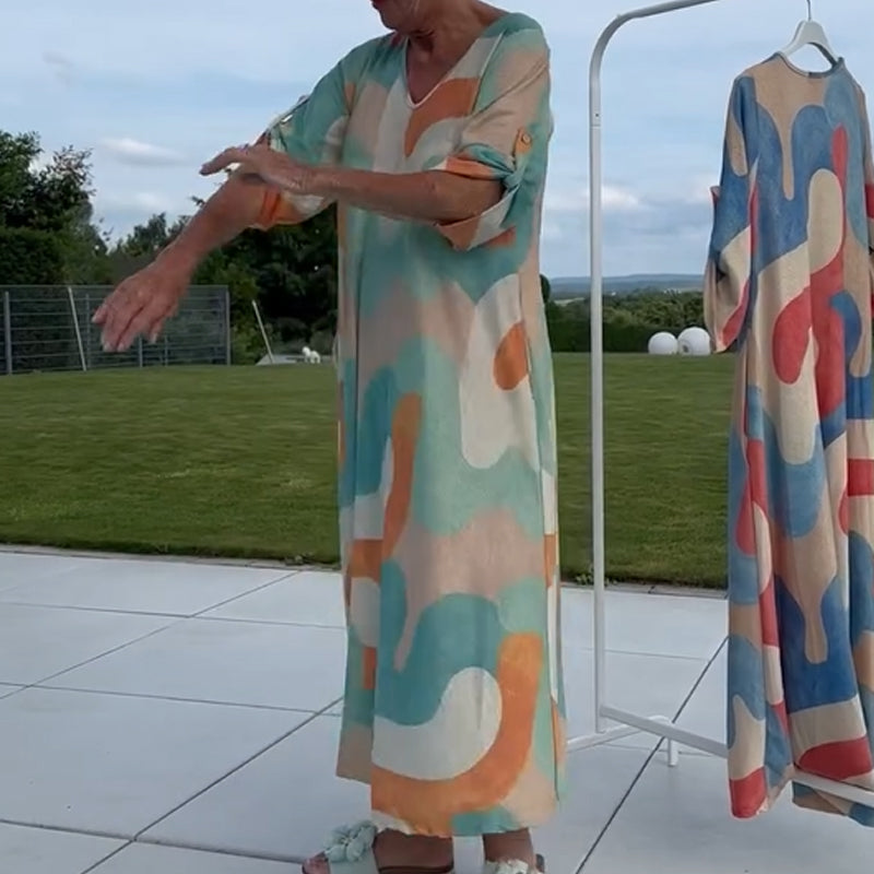 Sienna | Bedrucktes Damenkleid mit V-Ausschnitt für den Schrank