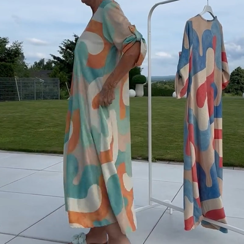 Sienna | Bedrucktes Damenkleid mit V-Ausschnitt für den Schrank