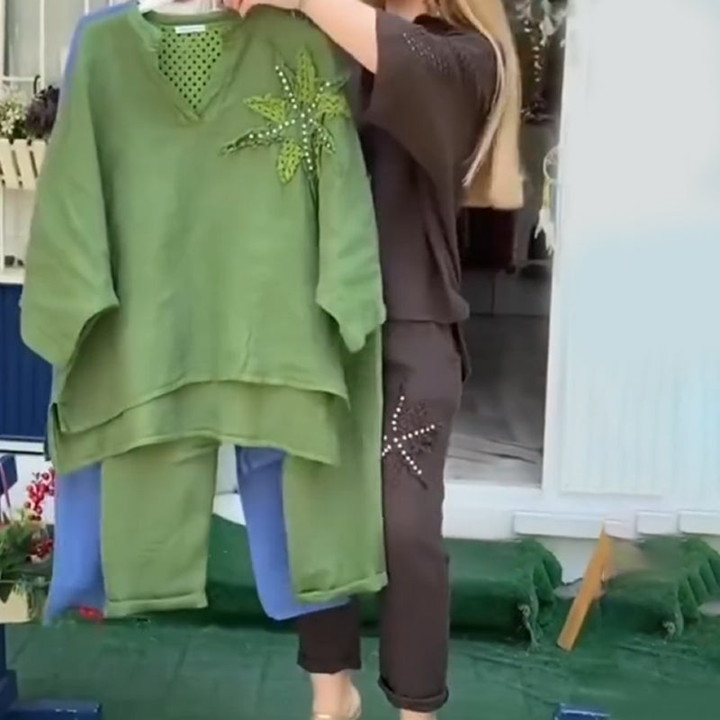 Valentin | Lockeres, atmungsaktives Zweiteiler-Set aus Baumwolle und Leinen für Damen