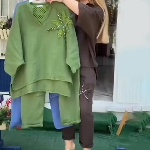 Valentin | Lockeres, atmungsaktives Zweiteiler-Set aus Baumwolle und Leinen für Damen