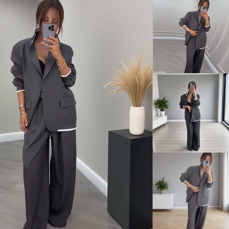 Charleigh | 2-teiliges Set für Damen mit Langarm-Blazer und weiter Hose