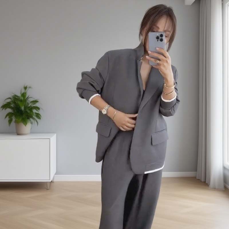 Charleigh | 2-teiliges Set für Damen mit Langarm-Blazer und weiter Hose