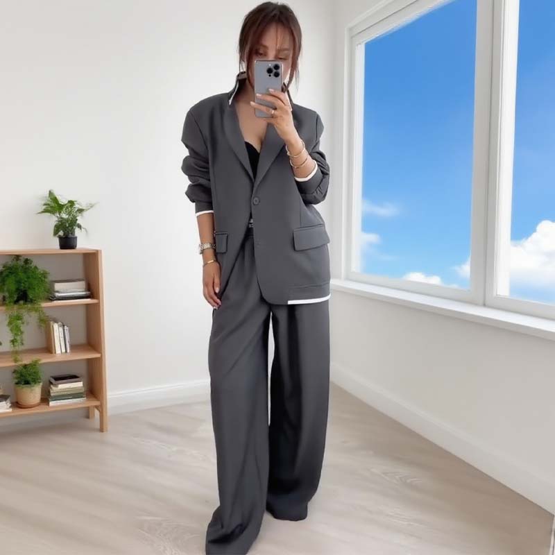 Charleigh | 2-teiliges Set für Damen mit Langarm-Blazer und weiter Hose