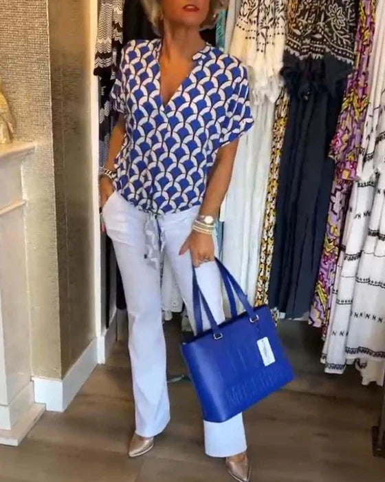 Clarice | Top Casual mit V-Ausschnitt und Druck