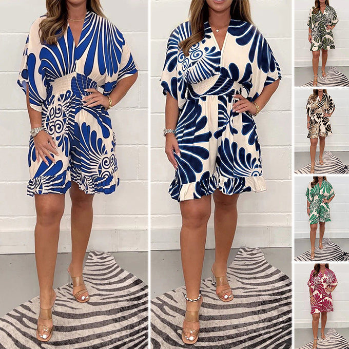 Carly | Lässiger, kurzer Jumpsuit mit Pflanzenprint für Damen