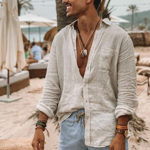 Victor | Herren Casual Leinen Strandhemd für Warme Tage