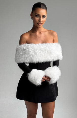 Villanelle | Glamouröses Minikleid mit Faux-Fur-Details