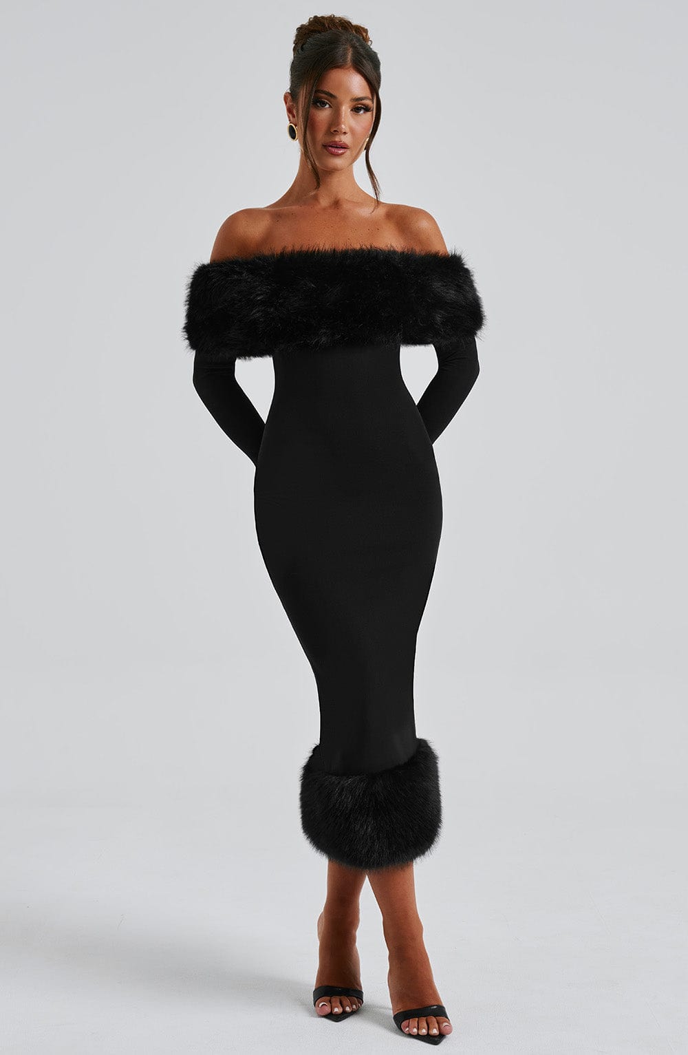 Vittoria | Pelzbesetztes Bardot-Midikleid