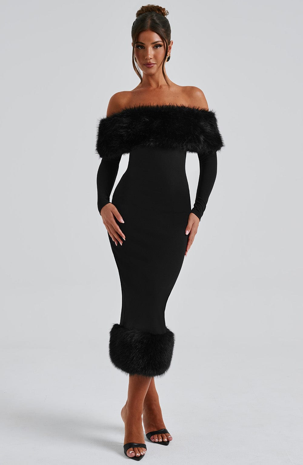 Vittoria | Pelzbesetztes Bardot-Midikleid