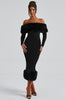 Vittoria | Pelzbesetztes Bardot-Midikleid